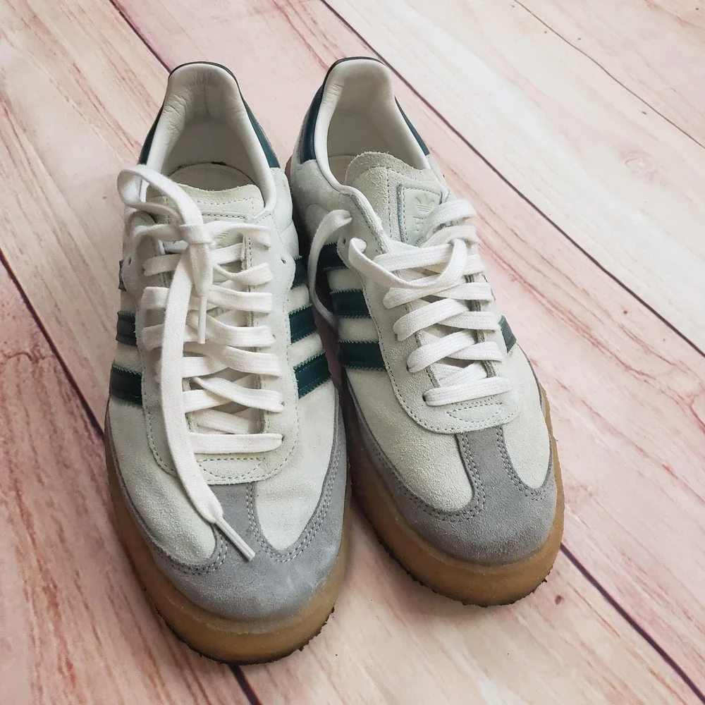 Adidas‎ Samba Fieg Shoes Mens Size 9 White Green Gum Sole Leather Suede Sneakers